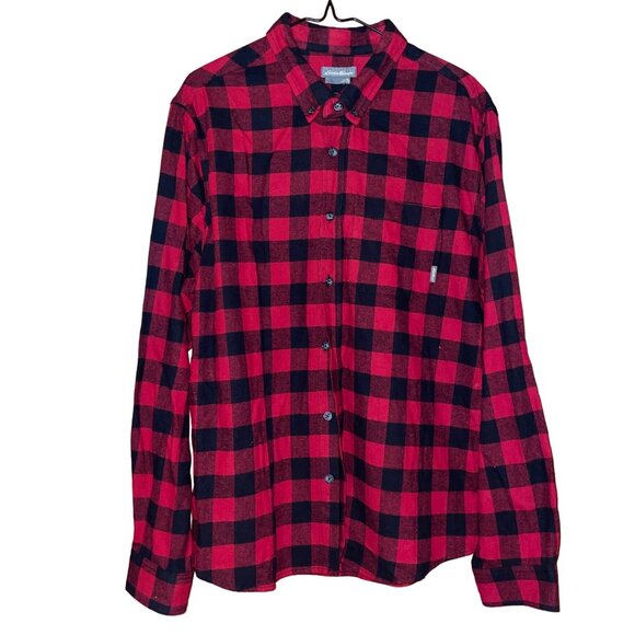 Eddie Bauer Mens XL Red & Black Plaid Button-Up Shirt - Picture 1 of 7